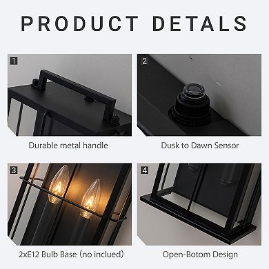 H19" Modern Large Lantern Outdoor Wall Light with Clear Glass Dual-Bulb Design and Black Finish Wal