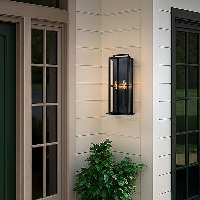 H19" Modern Large Lantern Outdoor Wall Light with Clear Glass Dual-Bulb Design and Black Finish Wal