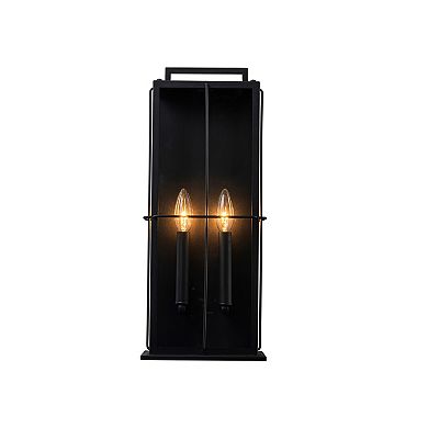 H19" Modern Large Lantern Outdoor Wall Light with Clear Glass Dual-Bulb Design and Black Finish Wal