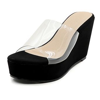 Clear Strap Platform Wedge Slide Sandals