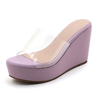 Clear Strap Platform Wedge Slide Sandals