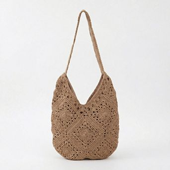 Women's Crochet Shoulder Bag Floral Pattern Open Knit Slouchy Hobo Silhouette
