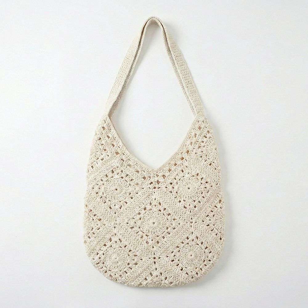 Women's Crochet Shoulder Bag with Open Knit Pattern Slouchy Hobo ...