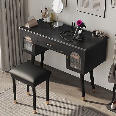 KWPZQEB Elegant Makeup Vanity Desk Set with Stool, Dressing Table with Organizer for Bedroom