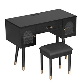 KWPZQEB Elegant Makeup Vanity Desk Set with Stool, Dressing Table with Organizer for Bedroom