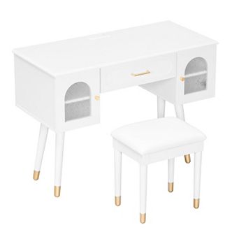 KWPZQEB Elegant Makeup Vanity Desk Set with Stool, Dressing Table with Organizer for Bedroom