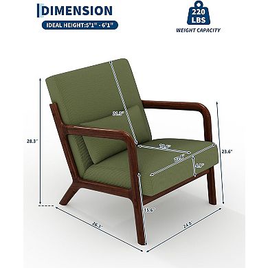 Modern Corduroy Accent Chair, Mid-Century Lounge Armchair with Lumbar Pillow, Solid Wood Frame