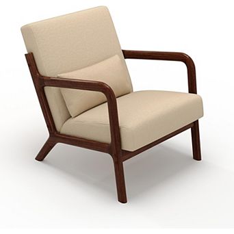 Modern Corduroy Accent Chair, Mid-Century Lounge Armchair with Lumbar Pillow, Solid Wood Frame