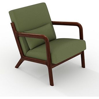 Modern Corduroy Accent Chair, Mid-Century Lounge Armchair with Lumbar Pillow, Solid Wood Frame
