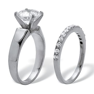 3.42 TCW Round Cubic Zirconia Stainless Steel Bridal Ring Set