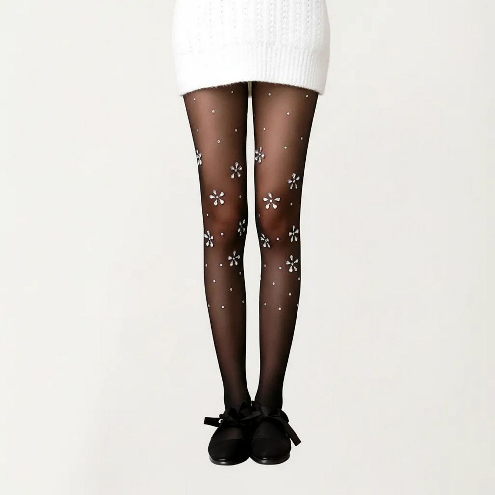 Women's Sheer Floral Rhinestone Tights, Stretch Fit Lightweight Sparkle ...