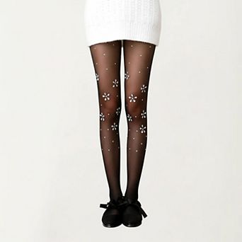 Women's Sheer Floral Rhinestone Tights, Stretch Fit Lightweight Sparkle Flower Pantyhose Stockings