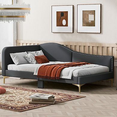 GOODSILO Twin Size Upholstered Daybed with Headboard and Armrest Support