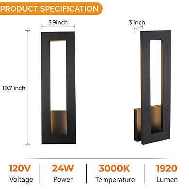 H20'' Modern Outdoor Integrated LED Wall Light 24W Matte Black Linear Exterior Sconce with Frosted A