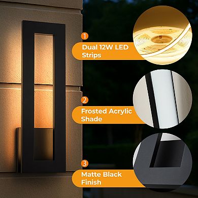 H20'' Modern Outdoor Integrated LED Wall Light 24W Matte Black Linear Exterior Sconce with Frosted A
