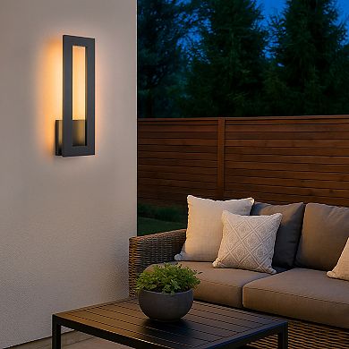 H20'' Modern Outdoor Integrated LED Wall Light 24W Matte Black Linear Exterior Sconce with Frosted A