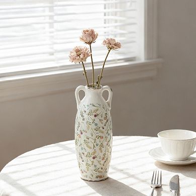 TOEMOA Decorative Ceramic Amphora Vase Floral Motifs Home Accent Decor