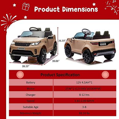 12V Licensed Land Rover Velar Kids Ride-On Car with 2.4G Remote Control ...