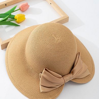Womens Elegant Straw Sun Hat with Soft Bow Detail