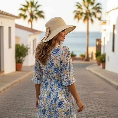 Womens Elegant Straw Sun Hat with Soft Bow Detail