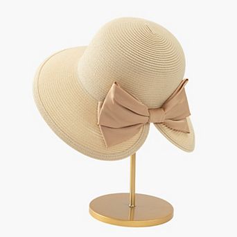 Womens Elegant Straw Sun Hat with Soft Bow Detail