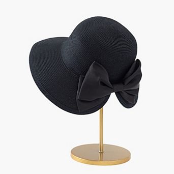 Womens Elegant Straw Sun Hat with Soft Bow Detail