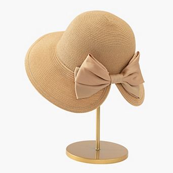 Womens Elegant Straw Sun Hat with Soft Bow Detail