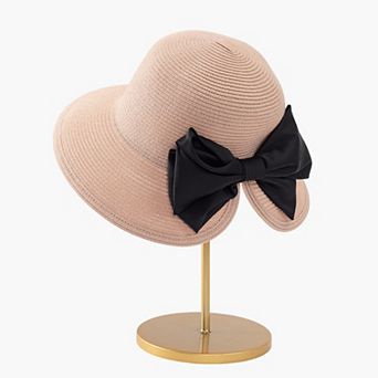 Womens Elegant Straw Sun Hat with Soft Bow Detail