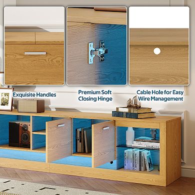 78" Modern TV Stand for 90" TVs, Entertainment Center with 6 Cabinets & 2 Open Shelves