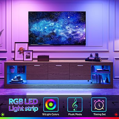 78" Modern TV Stand for 90" TVs, Entertainment Center with 6 Cabinets & 2 Open Shelves