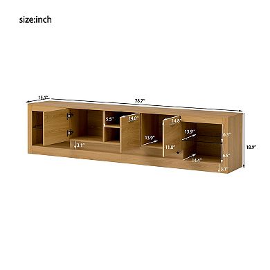 78" Modern TV Stand for 90" TVs, Entertainment Center with 6 Cabinets & 2 Open Shelves