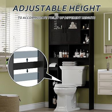 Adjustable Over Toilet Bathroom Storage Cabinet, Glass Door & Sliding Barn Doors, for Laundry Room