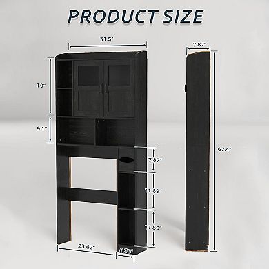 Adjustable Over Toilet Bathroom Storage Cabinet, Glass Door & Sliding Barn Doors, for Laundry Room