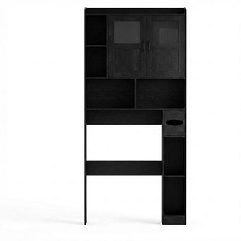 Adjustable Over Toilet Bathroom Storage Cabinet, Glass Door & Sliding Barn Doors, for Laundry Room