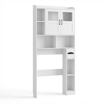Adjustable Over Toilet Bathroom Storage Cabinet, Glass Door & Sliding Barn Doors, for Laundry Room