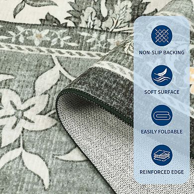 Vintage Area Rug Machine Washable Non Slip Non Shedding Stain Resistant Carpet for Bedroom Kitchen