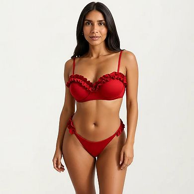 Women's 2-Piece Set Ruffle Trim Bikini with Underwire Top and High Cut Bottom