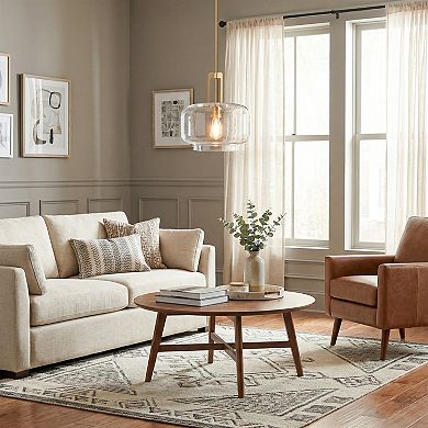 15" Modern Brushed Gold Drum Clear Glass 1-Light Adjustable Pendant Hanging Light