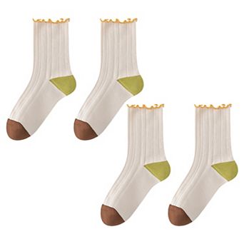 Cotton Crew Socks Color Block Casual Fashion Socks Soft Breathable Stretch Ribbed Socks 2 Pack