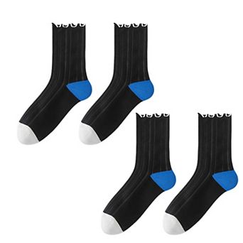 Cotton Crew Socks Color Block Casual Fashion Socks Soft Breathable Stretch Ribbed Socks 2 Pack