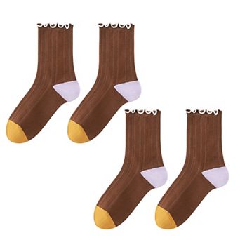 Cotton Crew Socks Color Block Casual Fashion Socks Soft Breathable Stretch Ribbed Socks 2 Pack