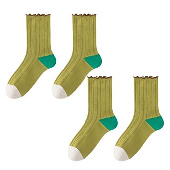 Cotton Crew Socks Color Block Casual Fashion Socks Soft Breathable Stretch Ribbed Socks 2 Pack