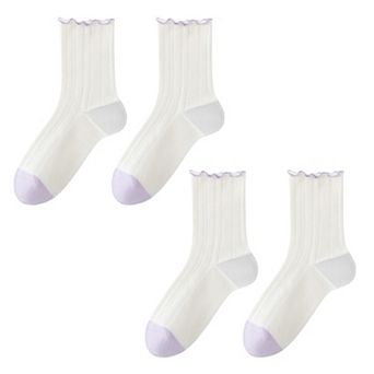 Cotton Crew Socks Color Block Casual Fashion Socks Soft Breathable Stretch Ribbed Socks 2 Pack
