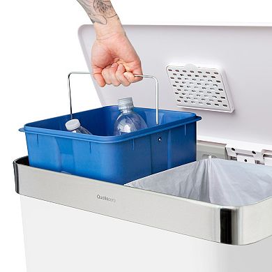 Qualiazero 60L/16 Gallon (30L/8 Gal Split) Rectangular Recycle Step Can Stainless Steel