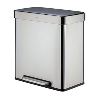Qualiazero 60L/16 Gallon (30L/8 Gal Split) Rectangular Recycle Step Can Stainless Steel