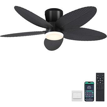 42 Inch Flush Mount Tropical Ceiling Fan with LED Light DC Motor Remote App Control Reversible