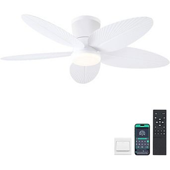 42 Inch Flush Mount Tropical Ceiling Fan with LED Light DC Motor Remote App Control Reversible