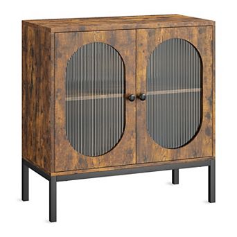 Modern Rattan Storage Cabinet with Doors & Shelves Handwoven Sideboard Buffet Console