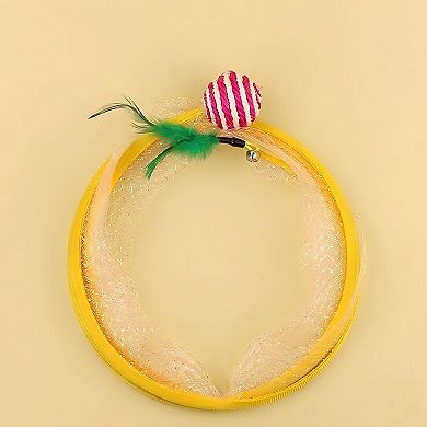 Collapsible Cat Spring Tunnel Toy with Mesh Fabric Hanging Ball Interactive Cat Toy