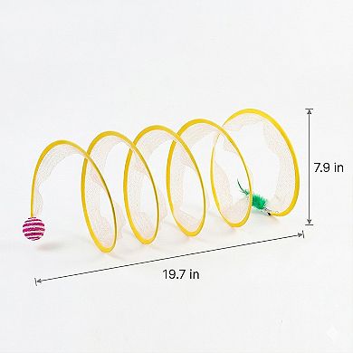 Collapsible Cat Spring Tunnel Toy with Mesh Fabric Hanging Ball Interactive Cat Toy